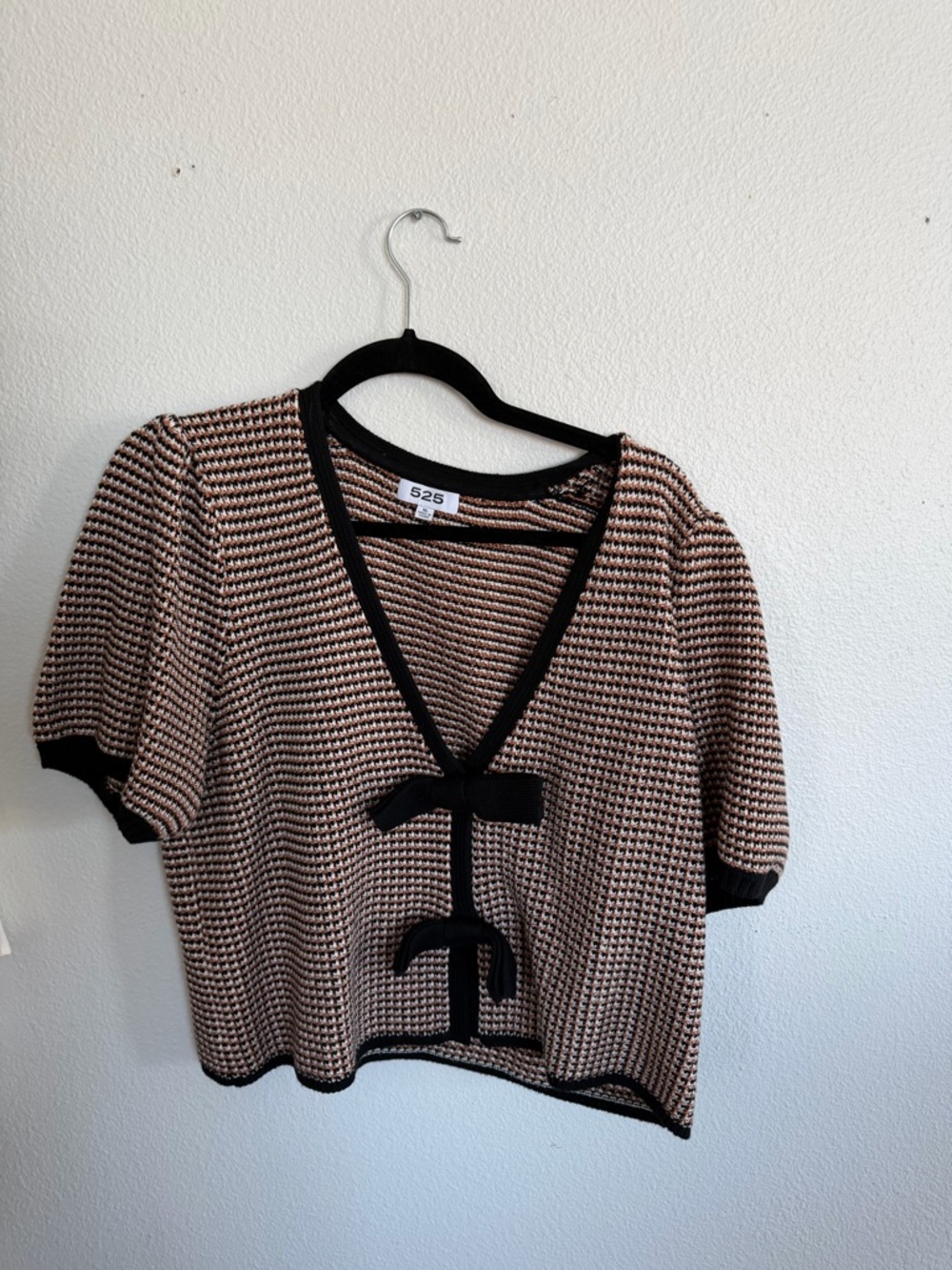 525 America Black-Trim Brown and Cream Knit Top